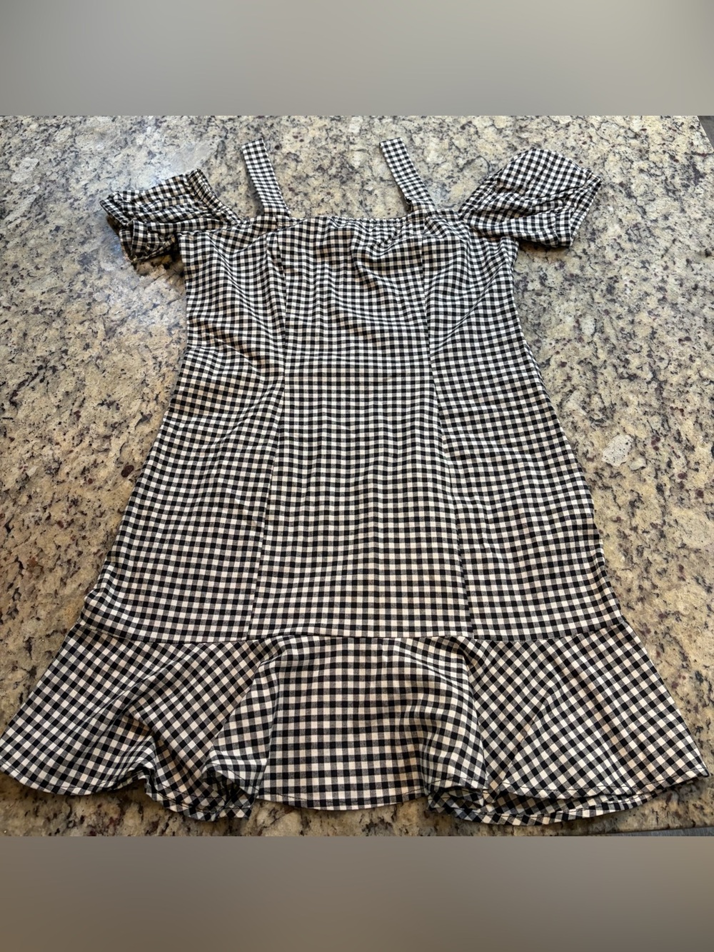 H&M Black and White Gingham Mini Dress with Ruffle Detail